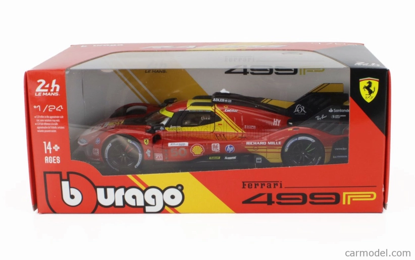 Bburago Ferrari 499p 3.0l Turbo V6 Team Ferrari Af Corse N 50 Winner 24h Le Mans 2024 Antonio Fuoco – Miguel Molina – Nicklas Nielsen 1:24 Red