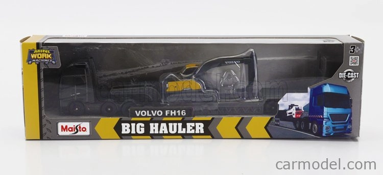 Maisto Volvo Fh16 Xl 750 Truck Pianale Trasporto Ec220e Escavatore Cingolato Excavator 1:64 čierna žltá