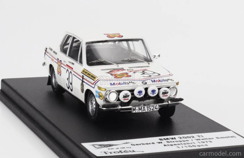 Trofeu BMW 2002 Ti (night Version) N 39 Rally Alpenfahrt 1973 Gerhard Stroppe - Walter Smolej 1:43 Bílá