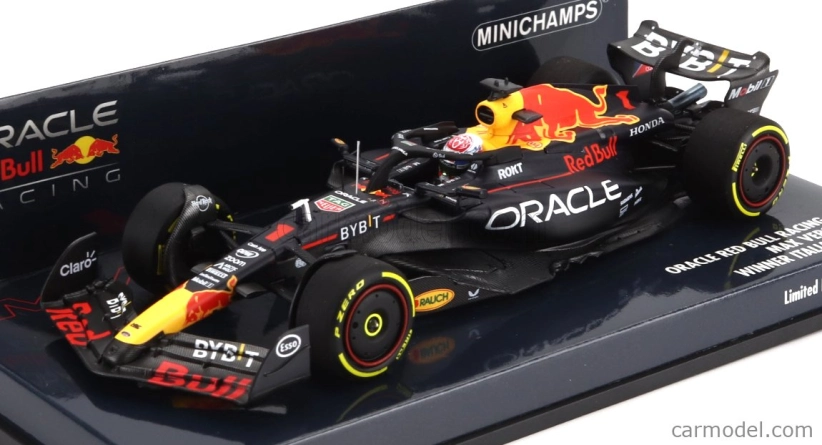 Minichamps Red bull F1 Rb19 Team Oracle Red Bull Racing N 1 Víťaz majstrovstiev sveta Monza Italy Gp 2023 Max Verstappen 1:43 Matt Blue