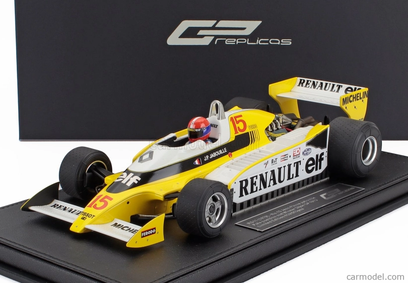 Gp-replicas Renault F1 Rs10 Team Renault Elf N 15 Pole Position And Winner France Gp (with Pilot Figure) 1979 Jean Pierre Jabouille - Con Vetrina - With Showcase 1:18 Žlutá Bílá