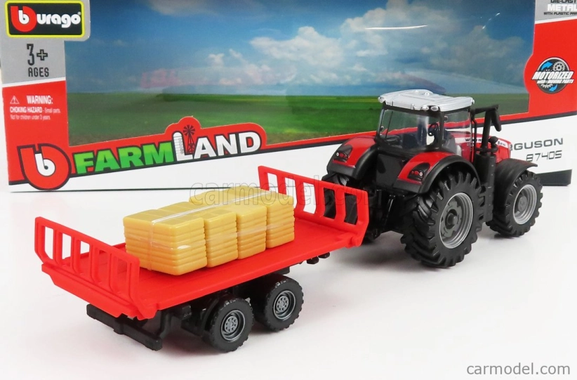Bburago Massey ferguson 8740s Tractor With Trailer 2016 1:50 Red