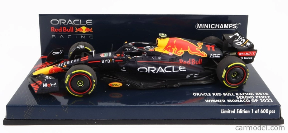 Minichamps Red bull F1  Rb18 Team Oracle Red Bull Racing N 11 Winner Monaco Gp 2022 Sergio Perez 1:43 Matná Modrá Žlutá Červená