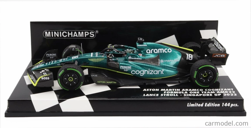 Minichamps Aston martin F1 Amr22 Team Aramco Cognizart N 18 Singapore Gp 2022 Lance Stroll 1:43 Zelená čierna