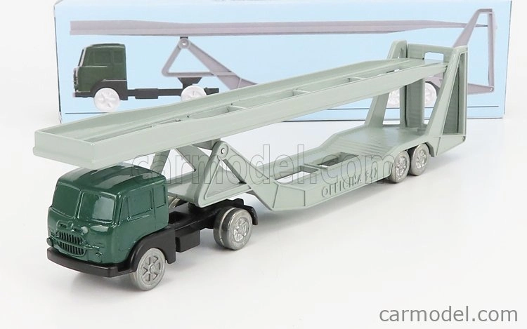 Officina-942 Fiat 682 T2 Truck Bisarca Car Transporter 1955 1:76 zelená strieborná