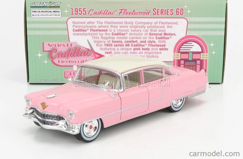 Greenlight Cadillac Fleetwood Series 60 1955 1:24 Ružová biela