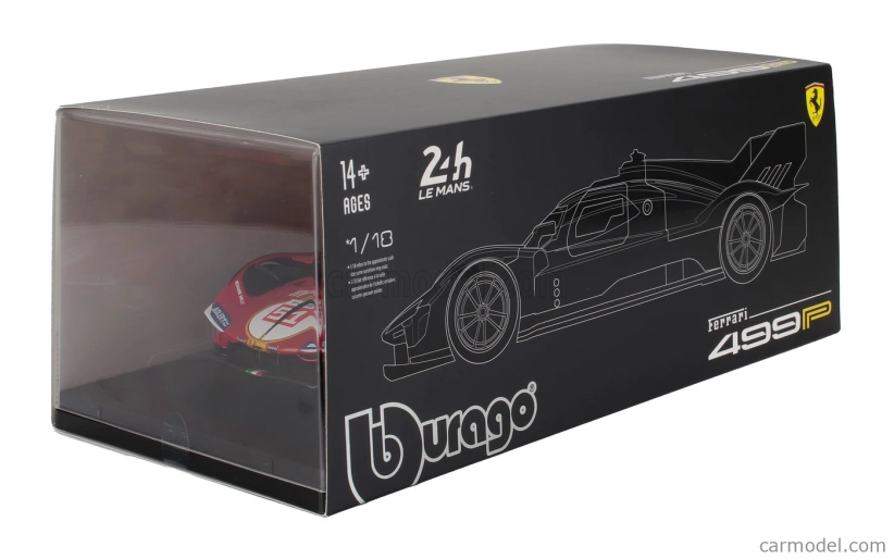 Bburago Ferrari 499p 3.0l Turbo V6 Team Ferrari Af Corse N 51 3rd 24h Le Mans 2024 Alessandro Pier Guidi - James Calado - Antonio Giovinazzi - Con Vetrina - With Showcase 1:18 Red