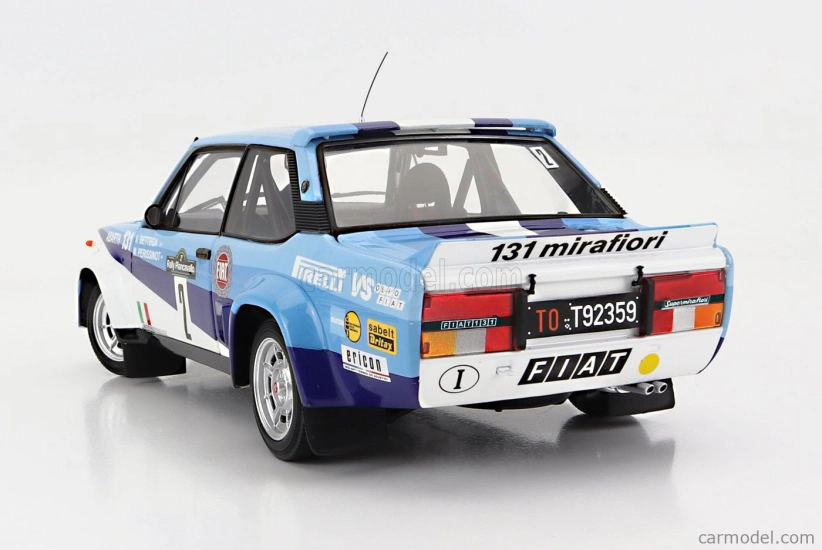 Kyosho Fiat 131 Abarth N 2 Winner Rally Piancavallo 1981 1:18, bílomodrá