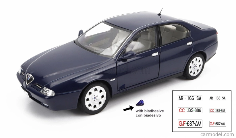 Mitica-diecast Alfa romeo 166 2.0 Twin Spark (with  Decals Comando Carabinieri - Comando Gdf E Civile) 1998 - Police (lampeggiante Applicabile Con Biadesivo - Flashing Light With Double-sided Tape) 1:18 Blue