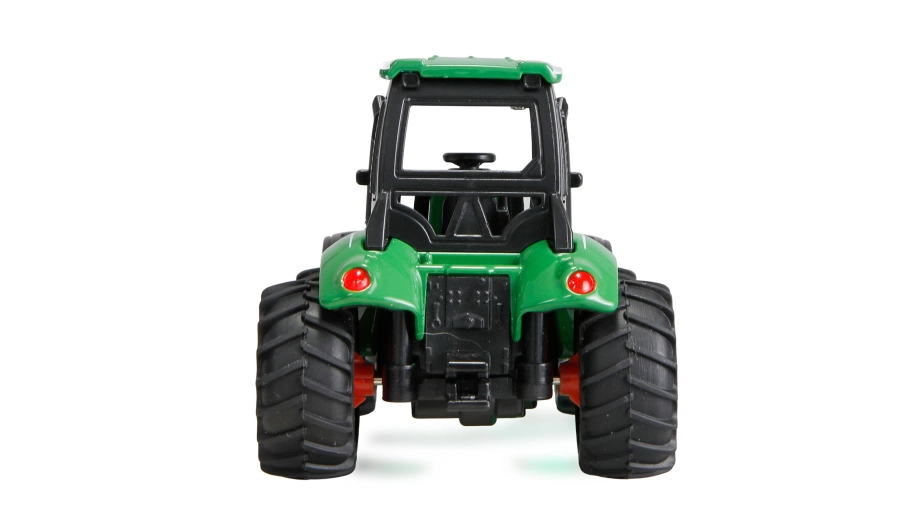Kovový RC traktor s prívesom na drevo a nakladacím žeriavom 1:64 RTR zelený, 3 rýchlostné stupne, LED svetlá