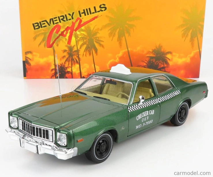 Greenlight Plymouth Fury Checker Taxi 1976 - Beverly Hills Cop 1:18 Green Met