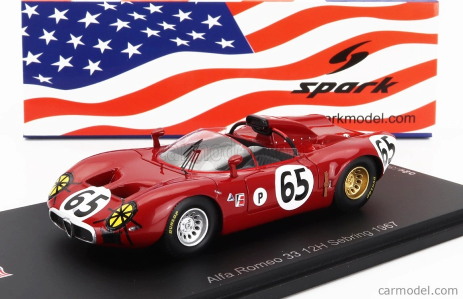 Spark-model Alfa romeo 33 Spider Team Autodelta N 65 12h Sebring 1967 A.de Adamich - T.zeccoli 1:43 Red