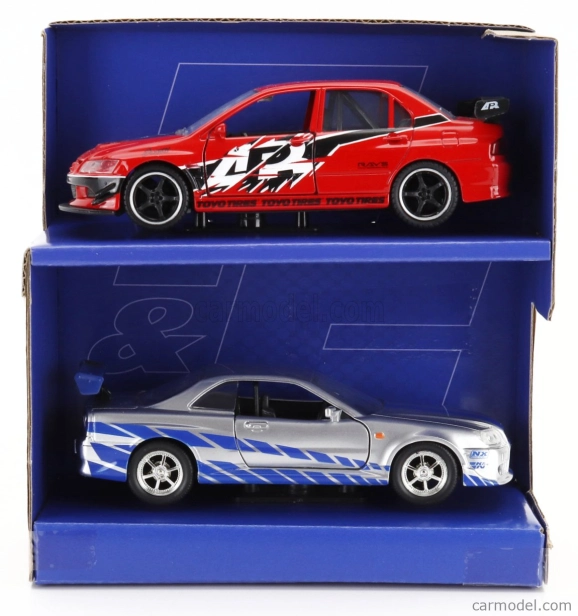 Jada Nissan Set 2x Fast & Furious - Skyline Gt-r 2002 - Mitsubishi Lancer Evolution Ix 2006 1:32 Červená Strieborná Modrá