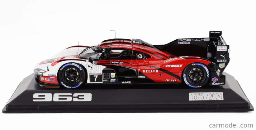 Spark-model Porsche 963 9rd 4.6l Turbo V8 Team Porsche Penske Motorsport N 7 Winner 24h Daytona 2024 Matt Campbell - Dane Cameron - Felipe Nasr - Josef Newgarden 1:43 Červená Bílá Černá