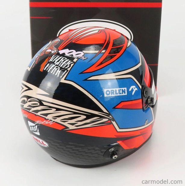 Mini prilba Bell helma F1 Casco Prilba Alfa Romeo C41 Team Orlen Racing N 7 Italy Imola Gp 2021 Kimi Raikkonen 1:2 Red Light Blue