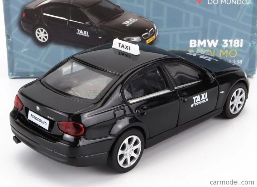 Welly BMW 3-series 330i Taxi Stoccolma Švédsko 2008 - poškodenie karty Box 1:38 čierna