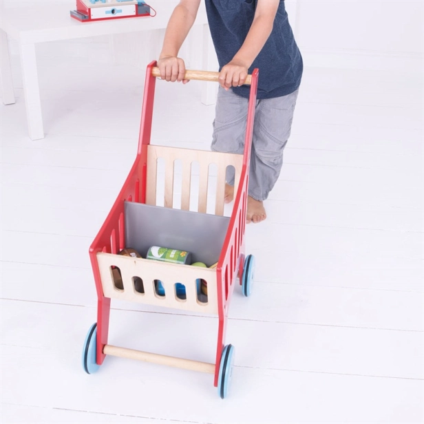 Bigjigs Toys Dřevěný nákupní vozík Supermarket