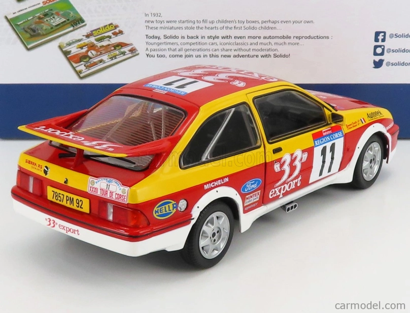 Solido Ford england Sierra Rs Cosworth N 11 Rally Tour De Corse 1987 D.auriol - B.occelli 1:18 Červená Žlutá