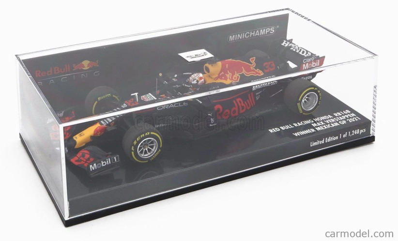 Minichamps Red bull F1 Rb16b Honda Ra620h Team Aston Martin N 33 Winner Mexico Gp Majster sveta 2021 Max Verstappen 1:43 Matná modrá žltá červená