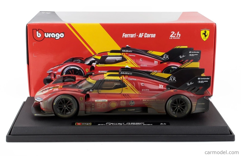 Bburago Ferrari 499p 3.0l Turbo V6 Team Ferrari Af Corse N 50 Winner 24h Le Mans (after Race Version) 2024 Antonio Fuoco - Miguel Molina - Nicklas Nielsen 1:18 Red