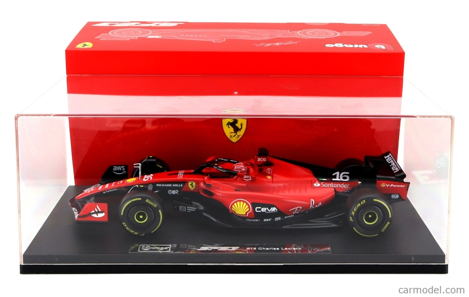 BAZAR - Bburago Ferrari F1 Sf-23 Team Scuderia Ferrari N 16 Season 2023 Charles Leclerc - Con Vetrina - With Showcase - Exclusive Carmodel 1:18 Červená Černá
