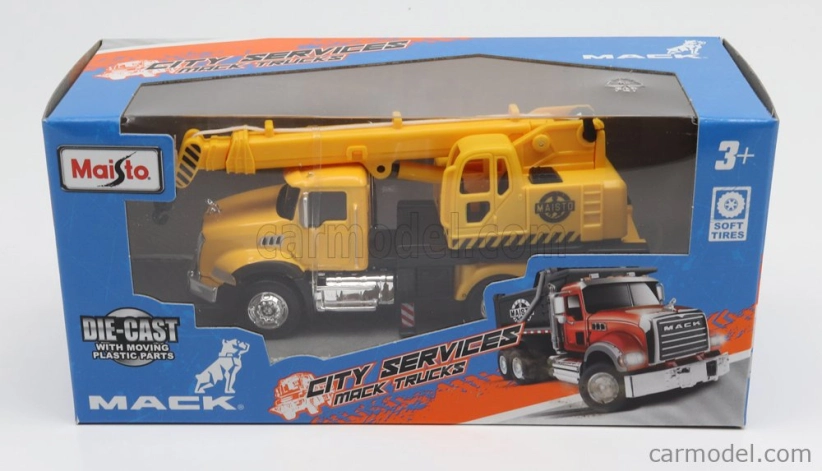 Maisto Mack Anthem Truck 3-assi Cane Gru 2020 1:64 žlto-čierna