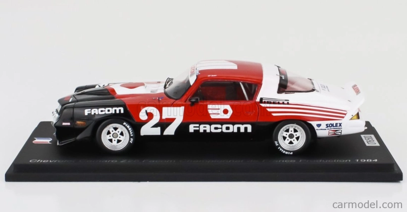 Spark-model Chevrolet Camaro Z28 N 27 National France Champion 1985 Jean Pierre Jarrier 1:43 Červená Černá Bílá