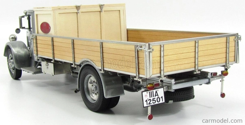 Cmc Mercedes Benz Lo2750 plošinový nákladný automobil s dreveným boxom Car Transporter 1936 1:18 sivé drevo