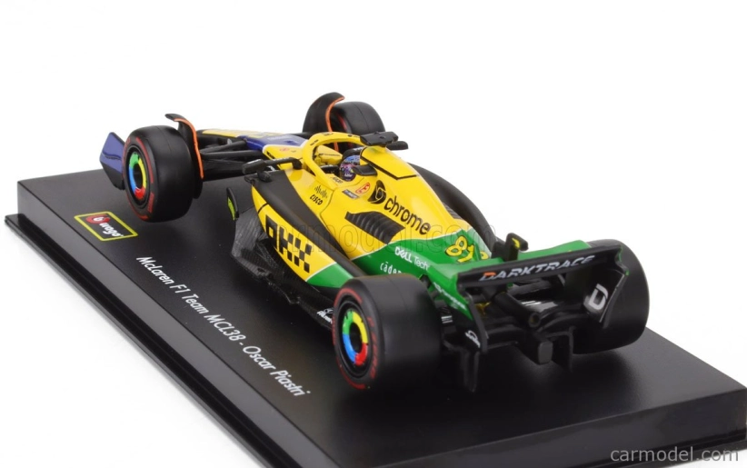 Bburago Mclaren F1  Mcl38 Team Mclaren N 81 2nd Monaco Gp (senna 30th Anniversary) 2024 Oscar Piastri - With Pilot And Showcase 1:43 Žlutá Zelená Černá