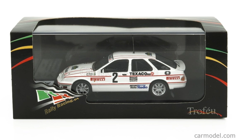 Trofeu Ford england Sierra Xr 4x4 N 2 Rally Švédsko 1987 Stig Blomqvist - Bruno Berglund 1:43 Biela červená