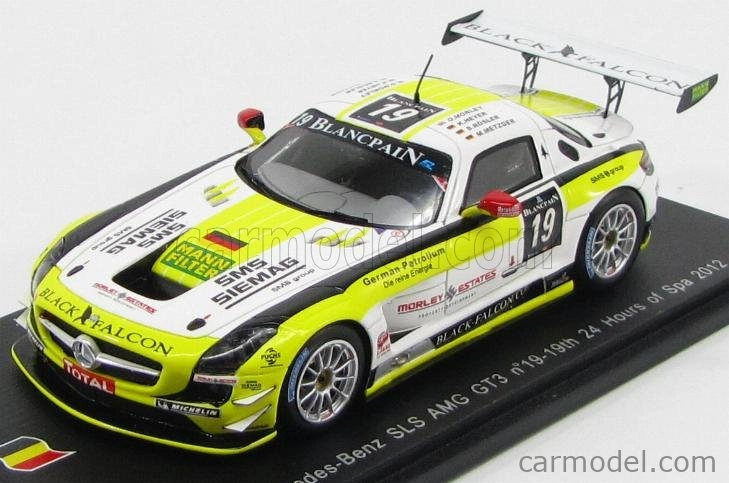 Spark-model Mercedes benz Sls Amg Gt3 N 19 19th 24h Spa 2012 O.morley - K.heyer - S.rosler - M.metzger 1:43 Bílá Žlutá