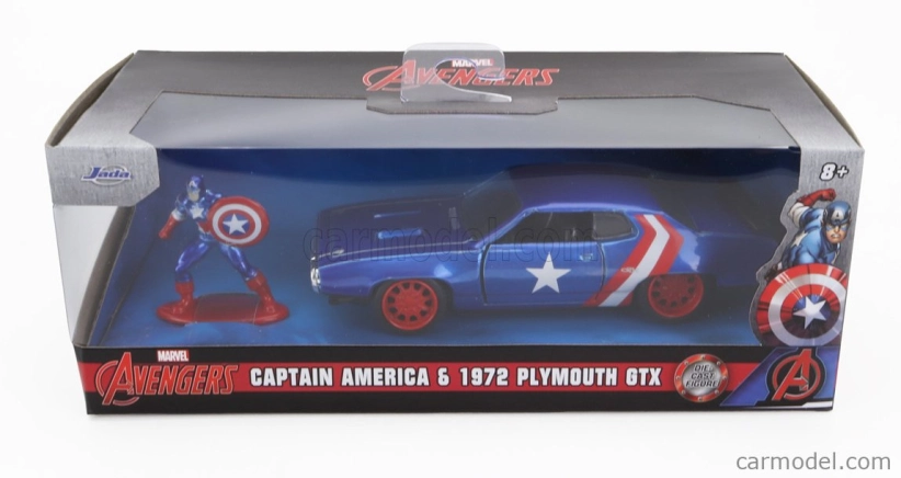 Jada Plymouth Gtx s postavičkou Kapitána Ameriky 1972 1:32 Modrá červená biela