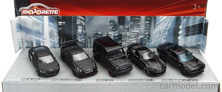 Majorette Mercedes Benz Set 5x G-class G63 Brabus 2020 - Nissan Gt-r Nismo Gt3 2018 - Amg Gt-r 2021 - Dodge Challenger Srt Demon 2018 1:64 Black
