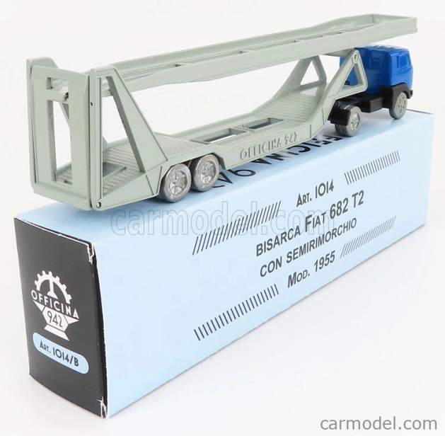 Officina-942 Fiat 682 T2 Truck Bisarca Car Transporter 1955 1:76 Modrá strieborná