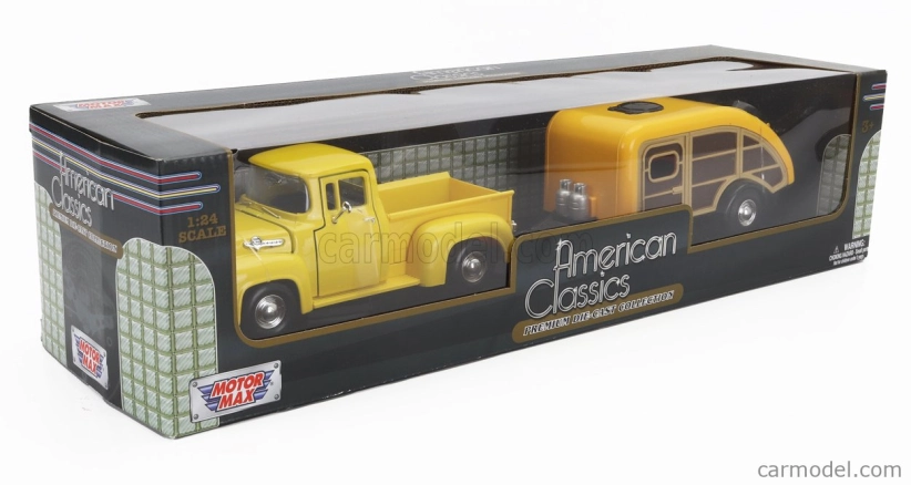 Motor-max Ford usa F-100 Pick-up With Trailer Roulotte 1955 1:24 Žluté Dřevo