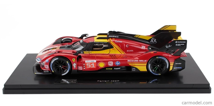 Bburago Ferrari 499p 3.0l Turbo V6 Team Ferrari Af Corse N 51 3rd 24h Le Mans 2024 Alessandro Pier Guidi - James Calado - Antonio Giovinazzi - Con Vetrina - With Showcase 1:18 Red