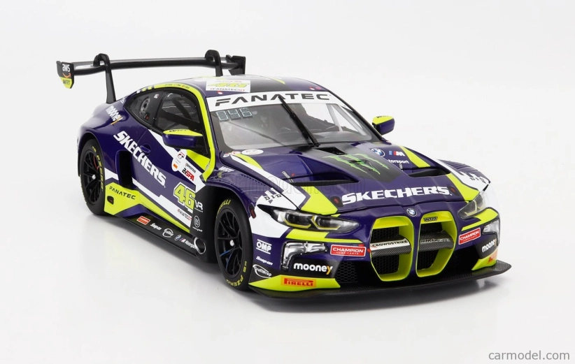 Minichamps BMW 4-series M4 Gt3 Team Wrt N 46 6th 24h Spa 2023 Valentino Rossi - Augusto Farfus - Maxime Martin 1:18 Fialová Žlutá Černá