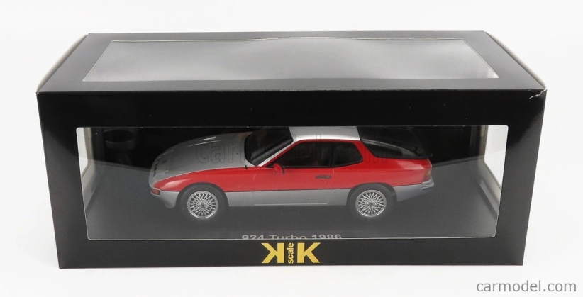 Porsche 924 Turbo Coupe 1986 v mierke 1:18 strieborno-červená