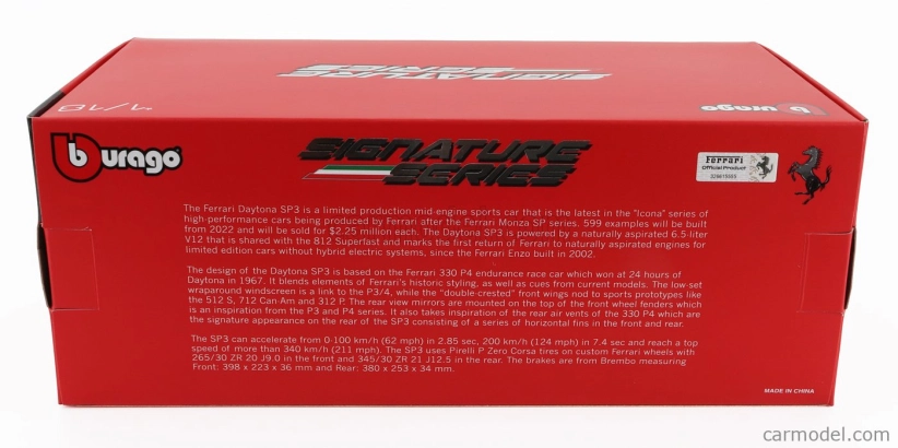 Bburago Ferrari Daytona Sp3 Spider Open Roof 2022 1:18 Rosso Magma – matná červená