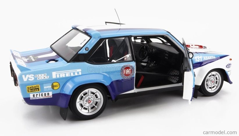 Kyosho Fiat 131 Abarth N 2 Winner Rally Piancavallo 1981 1:18, bílomodrá