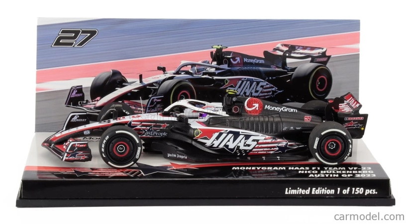 Minichamps Haas F1  Vf-23 Team Moneygram Haas N 27 Austin Usa Gp 2023 Nico Hulkenberg 1:43 Bílá Černá Červená