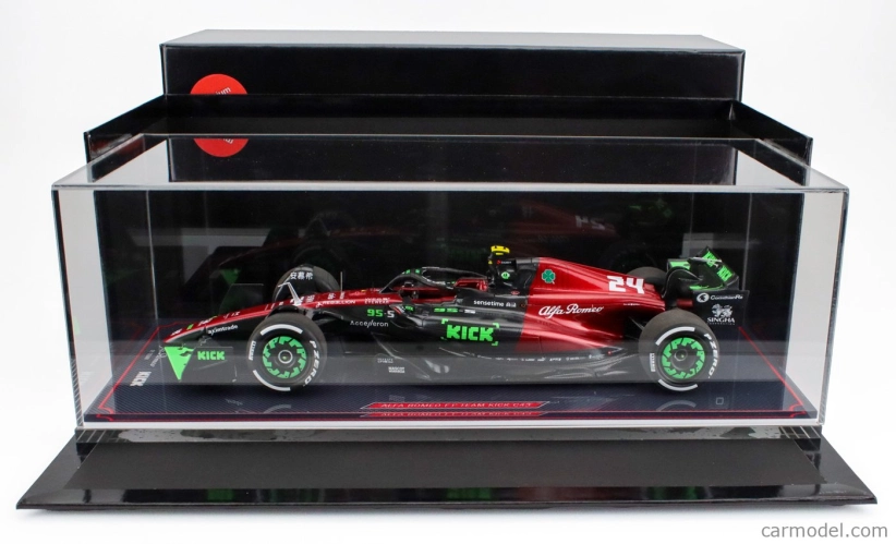 Nzg Alfa romeo F1 C43 Team Stake N 24 Belgium Gp 2023 Zhou Guanyu - Con Vetrina - With Showcase 1:18 Černá Červená