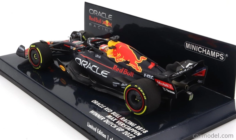 Minichamps Red bull F1 Rb18 Team Oracle Red Bull Racing N 1 Majster sveta Víťaz GP Holandska 2022 Max Verstappen 1:43 Matná modrá žltá červená