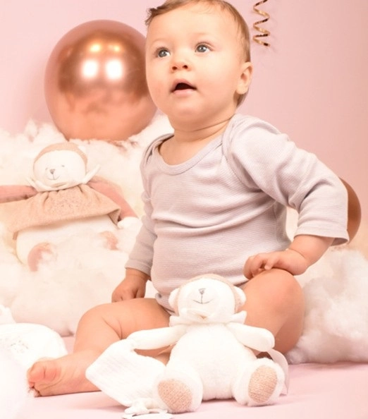 Doudou Darčeková sada Plyšový ľadový medvedík s krúžkom 30 cm ružový – poškodený obal