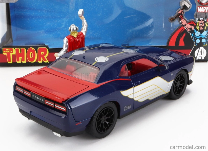 Jada Dodge Challenger Srt8 s figúrkou Thora 2015 1:24 modrá strieborná