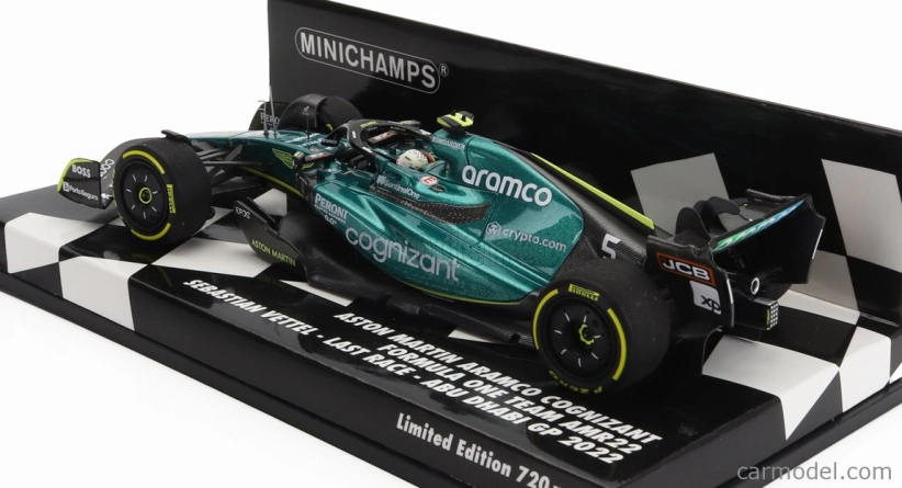Minichamps Aston martin F1 Amr22 Team Aramco Cognizart N 5 Abu Dhabi Gp Last Race 2022 Sebastian Vettel 1:43 Green Black