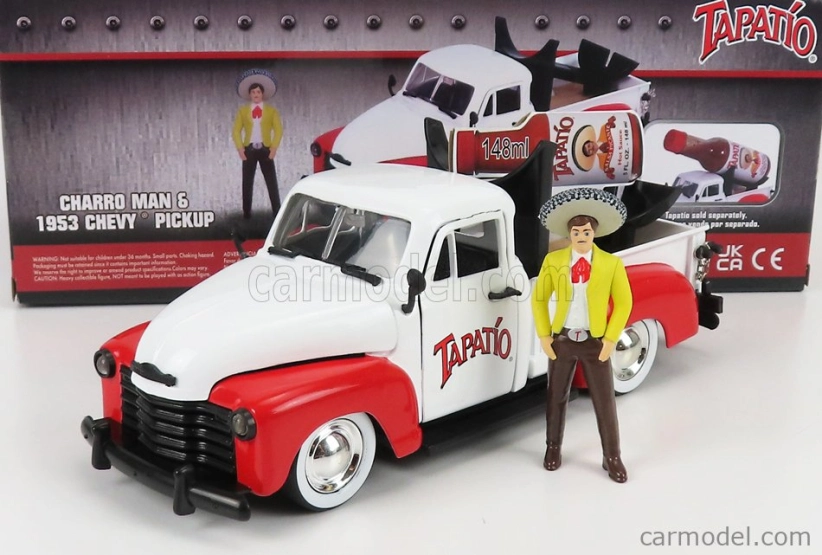 Jada Chevrolet Chevy Pick-up Tapatio 1953 s figúrkou Charro 1:24 bielo-červená