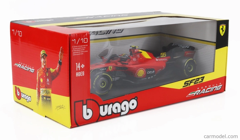 Bburago Ferrari F1  Sf-23 Team Scuderia Ferrari N 55 Pole Position 3rd Monza Italy Gp 2023 Carlos Sainz 1:18 Červená Černá Žlutá
