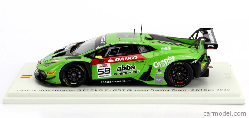 Spark-model Lamborghini Huracan Gt3 Evo 2 Team Grasser Racing 24h Spa 2023 F.crestani - S.neary - G.tweraser - R.capo 1:43 Green Black