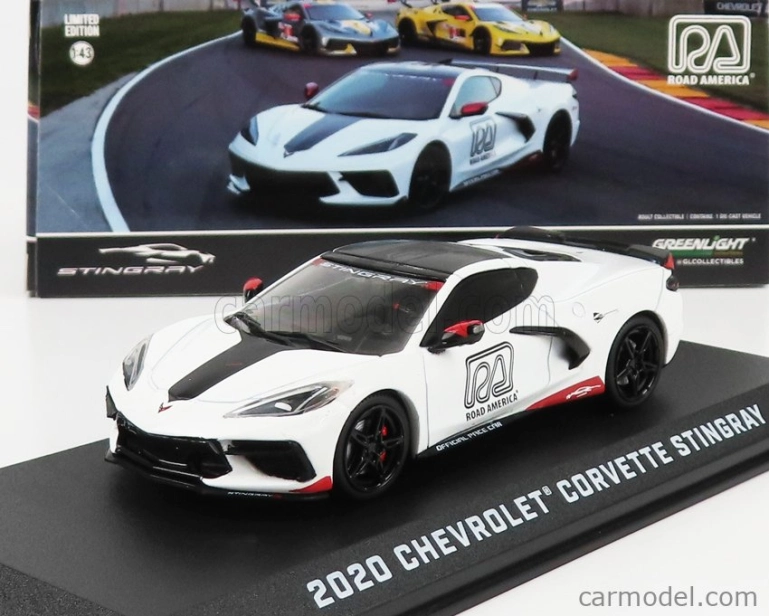 Greenlight Chevrolet Corvette C8 Official Pace Car Road America 2020 1:43 Biela
